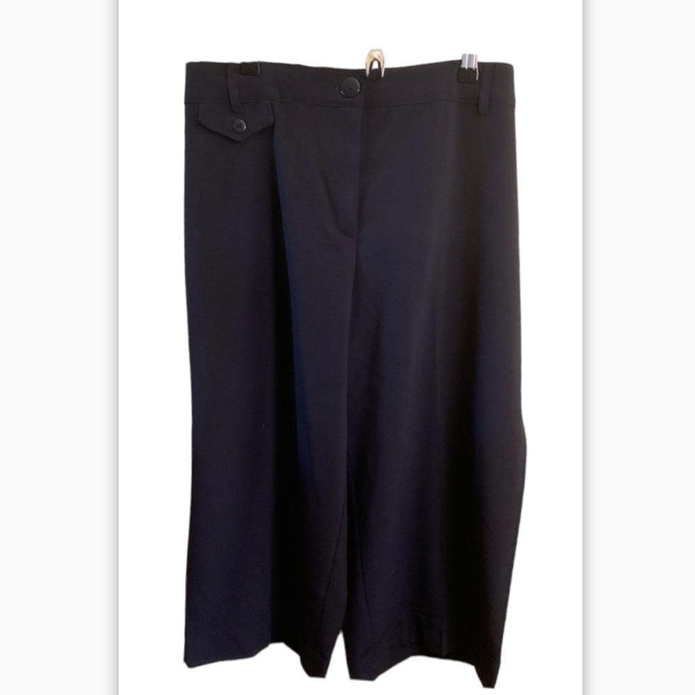 Dress barn women’s navy blue women capri, look black in some pics. They are blue